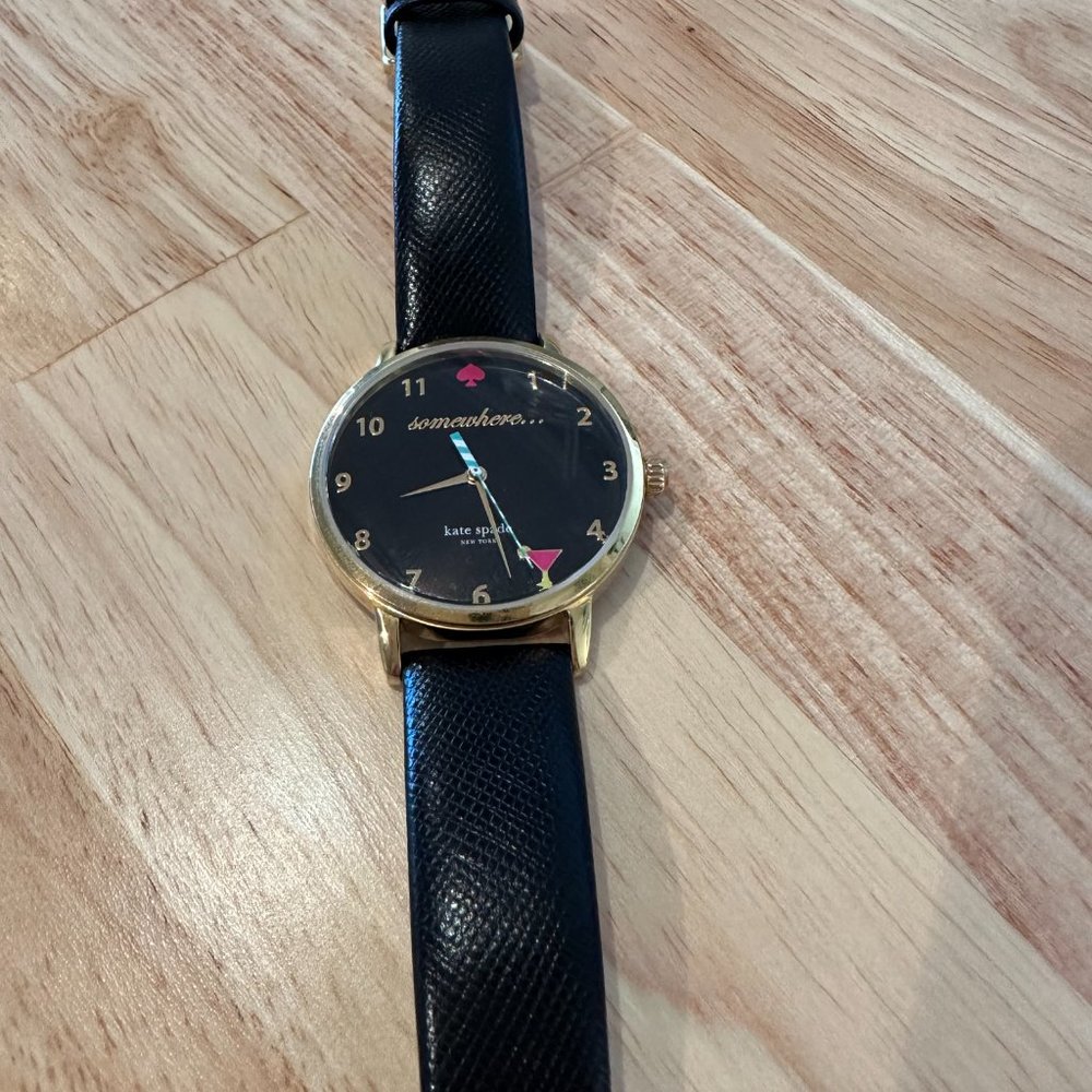 KATE SPADE Metro 5 O'Clock Black Dial Black Leather Ladies Watch